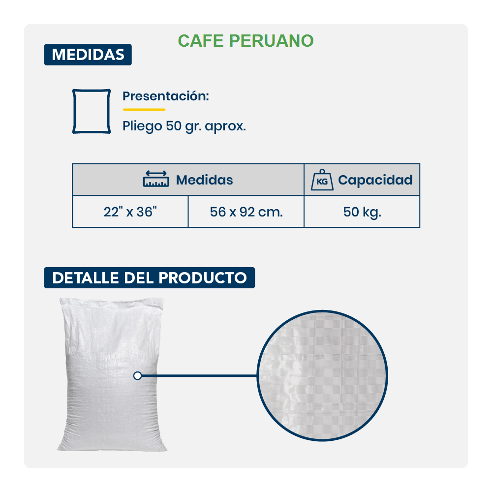 SACO TEJIDO BLANCO 50 KG.